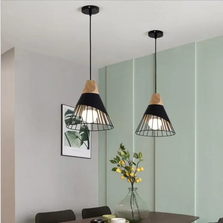 

Creative home lighting modern simple dining room living room study solid wood cone horn Iron Chandelier