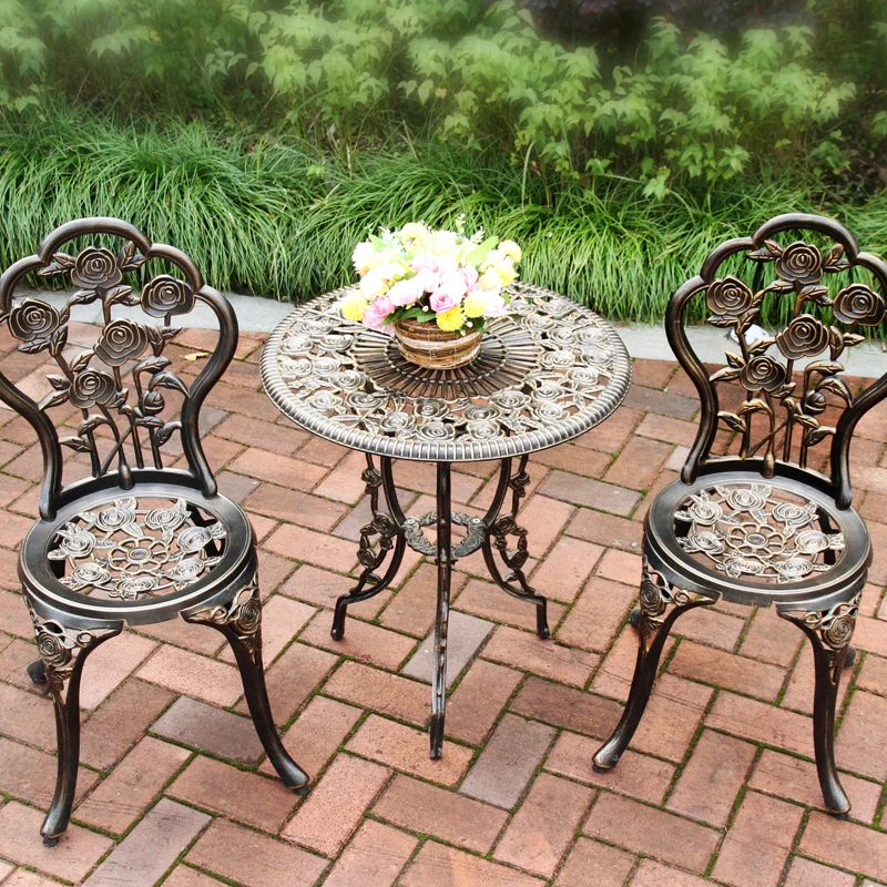 Cast Aluminum Garden Furniture SetOutdoor Table and Chairs Balcony Bistro SetPatio Furniture, Metal, Antirust, Waterproof