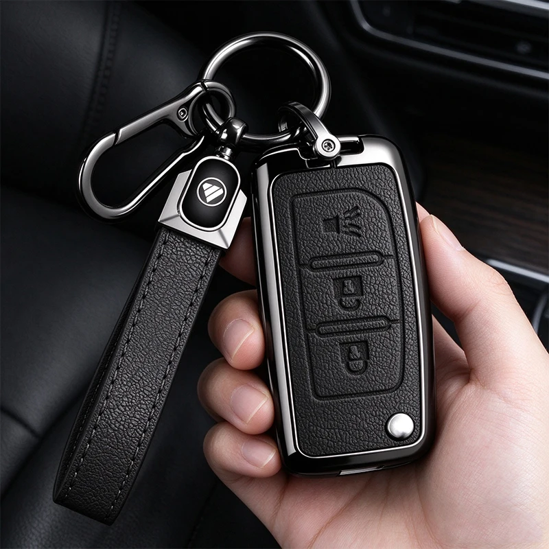 Zinc Alloy Leather Car Remote Key Case Cover Holder for Foton Tunland Auman Toano Sauvana Protection Shell Accessories