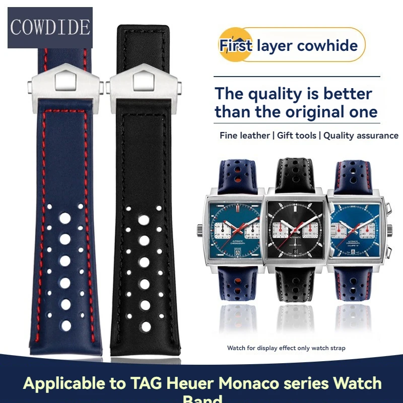 

22mm Luxury Watch Strap Authentic cowhide Leather Folding buckle wrist strap Men For TAG Heuer Carrera Monaco Series CBL2115