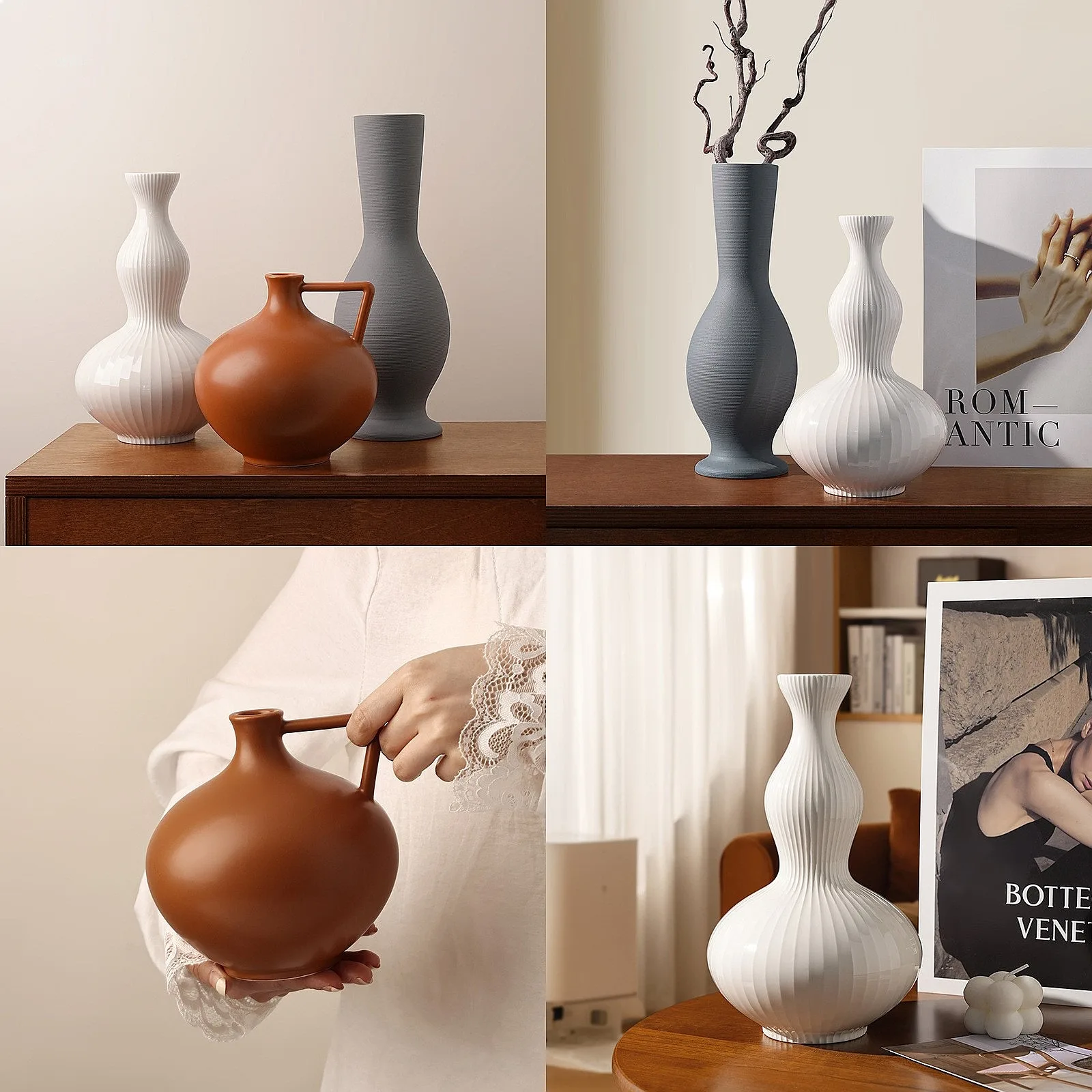 Vintage Ceramic Vase Boho Retro Flower Arrangement Home Decor Zen Dry Flower Pot