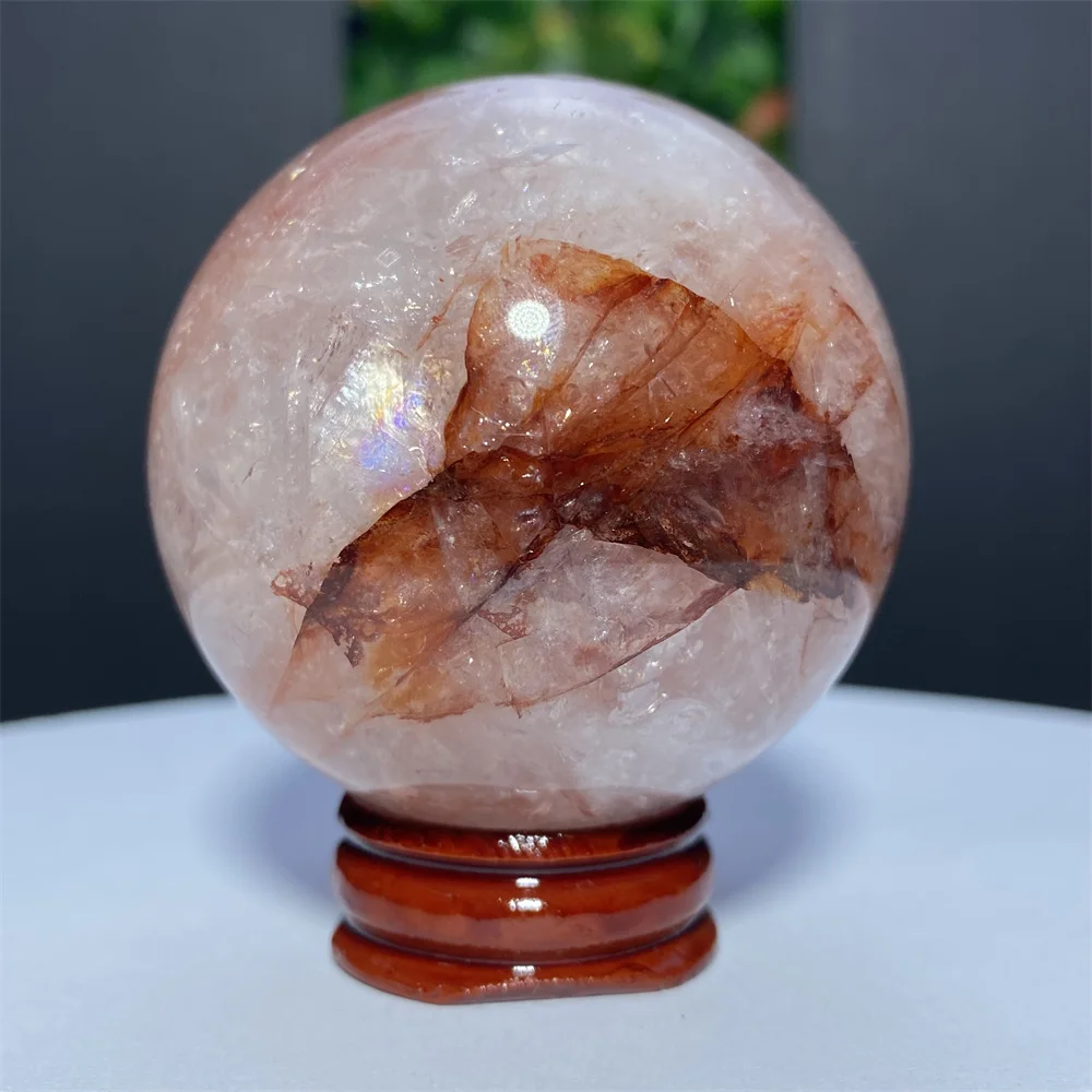 Natural Crystal Ball Red Fire Quartz Energy Meditation Reiki Healing Sphere Mineral Home Decoration Crafts Gifts Gemstones