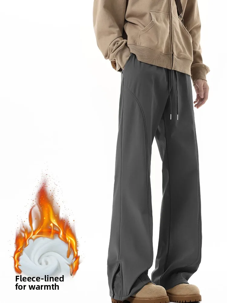 

American Sle Thi Casual Men's Winter Faion Brand Haome Fce Lined Thiened Loose Straight Leg Wide Leg Pants