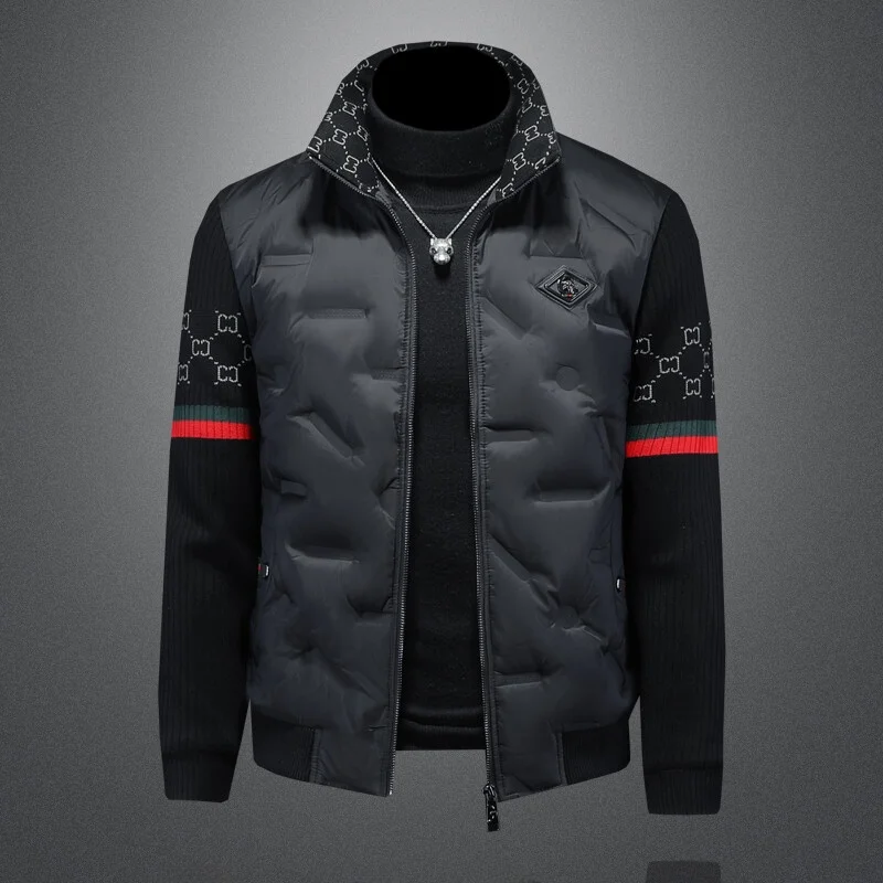 

Мужская утепленная зимняя куртка Slim Fit из трикотажа с пуховым наполнителем, в стиле пэчворк, модная, городская, из полиэстера