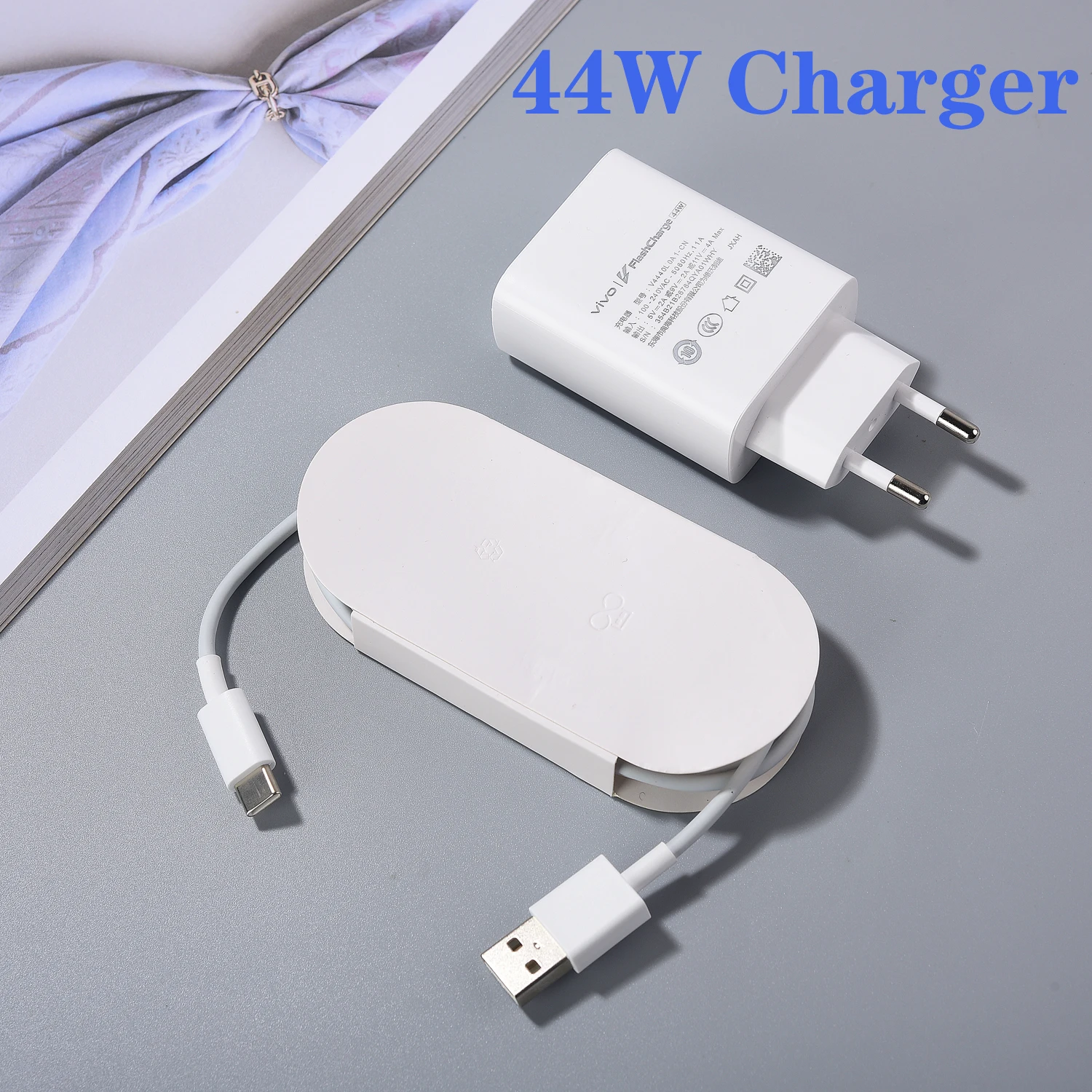 Original 44W Vivo Fast Charger EU/US FlashCharge 2.0 Adapter Type C Cable For X70 X60 S12 S10 Pro T1 IQOO Neo 5 855 Z5X Z6 Z5