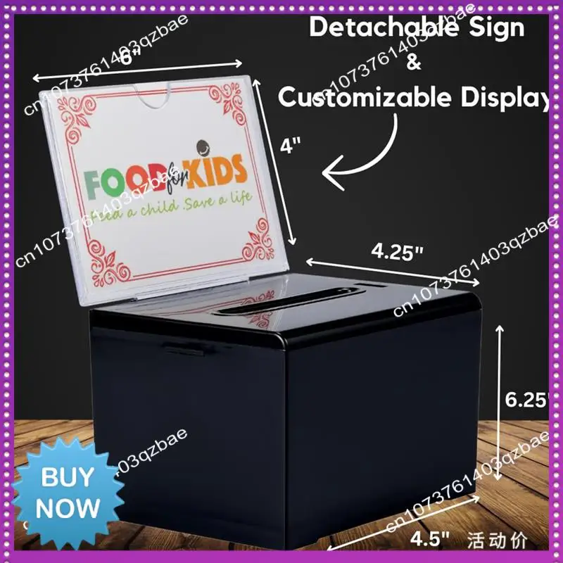 Caixa de doação de ltem quente com fechadura-caixa de sugestão de acrílico com slot, caixa de bloqueio de cédula com suporte de sinal para rifa, votação