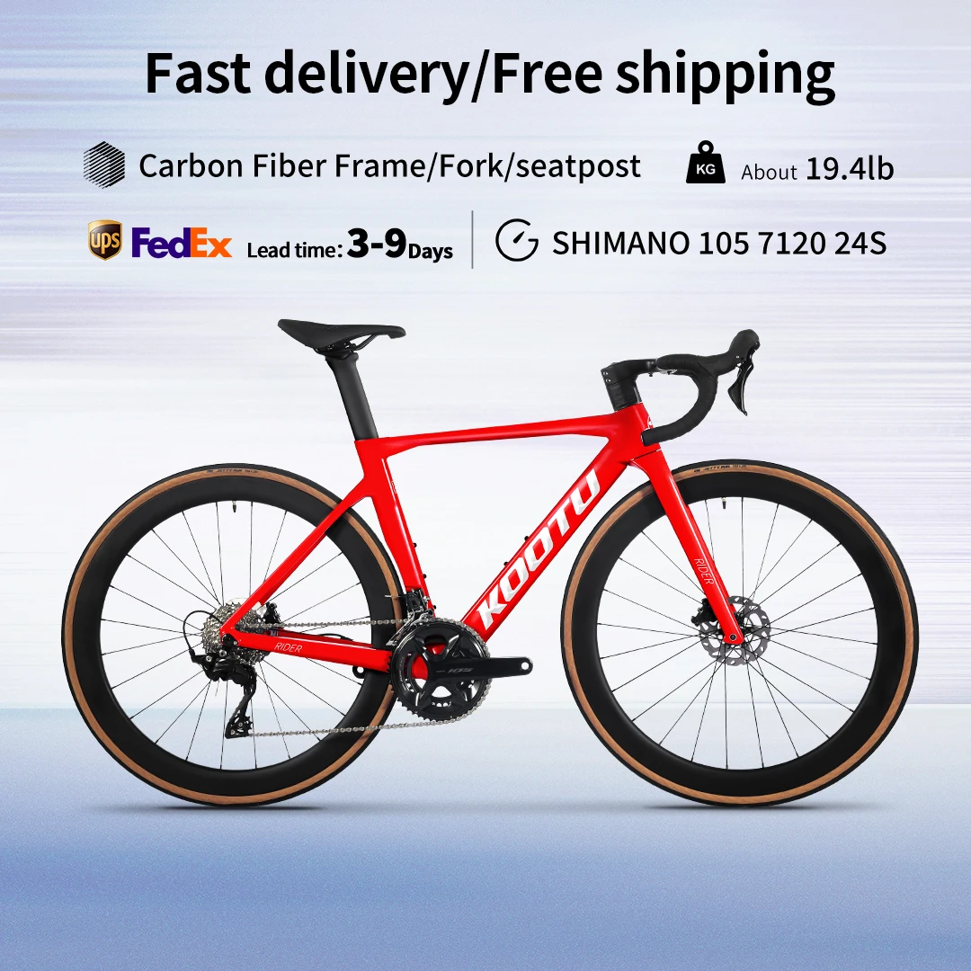 KOOTU bicicleta de carretera de fibra de carbono freno de disco de aceite puro ultraligero con componentes SHIMANO R7120 de 24 velocidades bicicleta para adultos