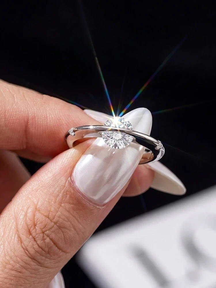 925 Sterling Silver Fashion Real 1CT Moissanite Diamond Planet Orbiting Ring Engagement for Women Gift Fine Jewelry - view 2