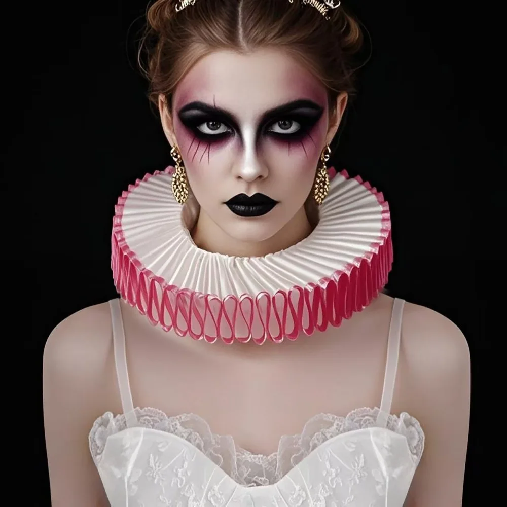 Detachable Halloween Neck Ruffled Collar Vintage Opera Circus Clowns Ruff Collar Retro Victorian Costume