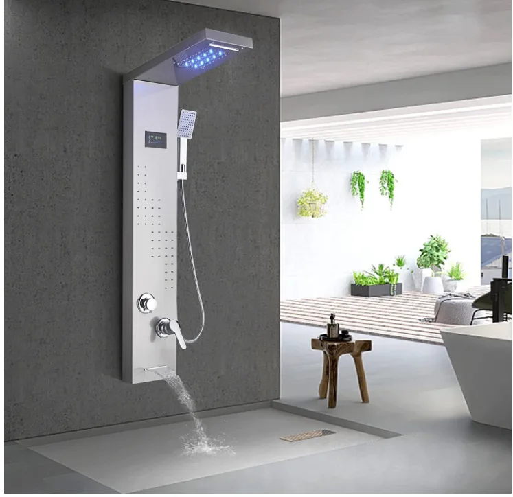 Bathroom 6 Ways Thermostatic Shower Diverter Rainfall Shower Heads Ceiling Waterfall SPA Shower Panel