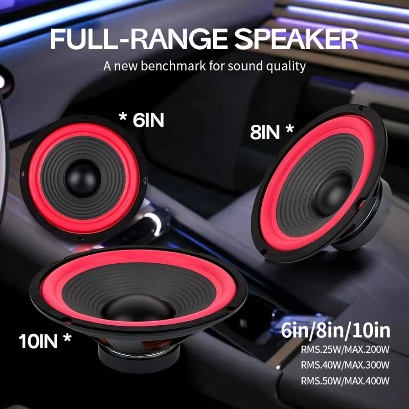 

1 PC 6Inch/8 Inch/10 inch car subwoofer ，MAX.200W/300W/400W High-power full-range speaker，Good sound quality，4 Ohm