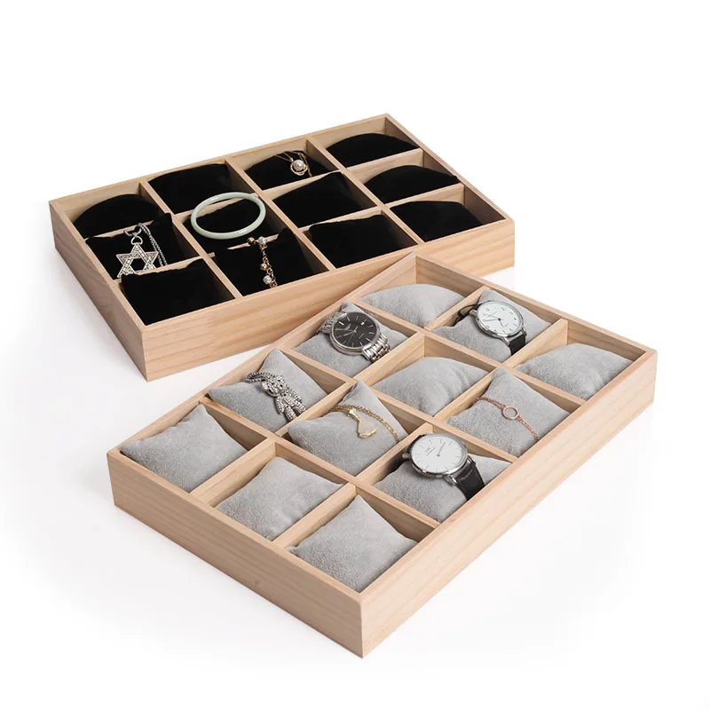 Solid Wood 12 Digit Pillow Plate Watch Bracelet Display Frame