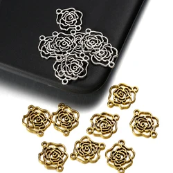 50pcs 17x13.5mm Hollow Flower Connector Gold Color Alloy Charms Pendants For DIY Bracelet Necklace Jewelry Making Accessories