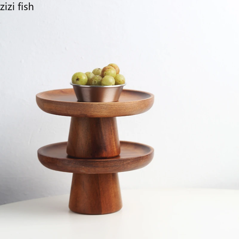 Solid Wood High Footed Dessert Plate Display Stand Cake Stand Bread Plates Dim Sum Dish Sushi Plate Fruit Plates Snack Bowl Tray