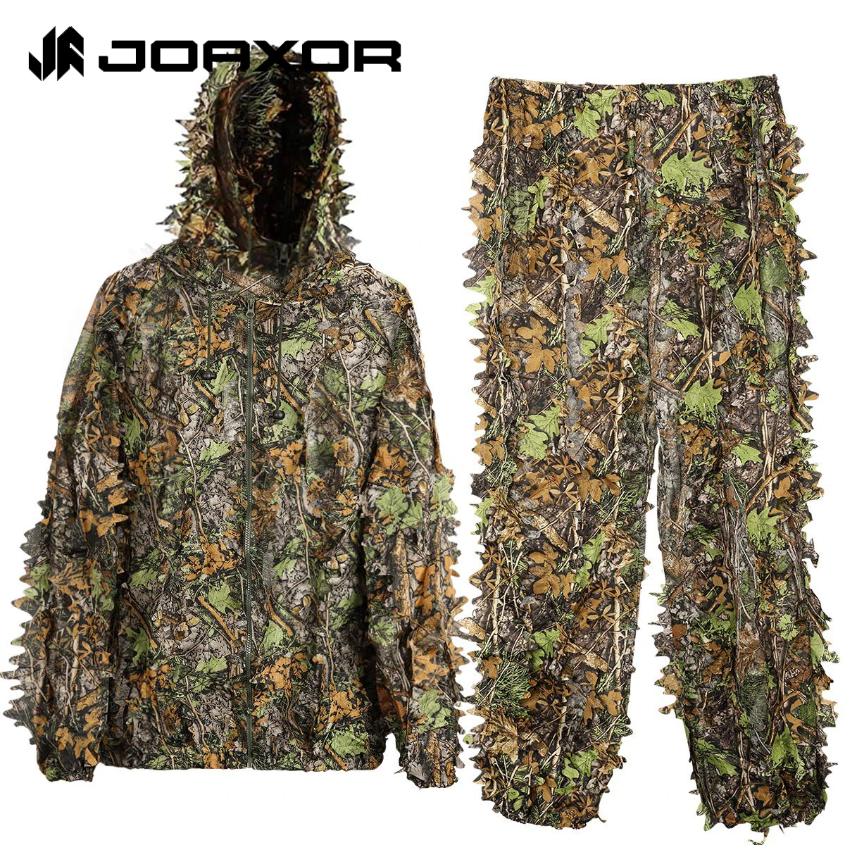 JOAXOR Ghillie Suit 3D Leafy Camo Hunting Suits Woodland Gilly Suits Gillies Suits for Men Leaf Camouflage Hunting Suits