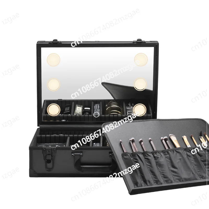 

lamp with mirror cosmetic case large capacity makeup artist portable cosmetics skin care product storage box and makeup toolbox