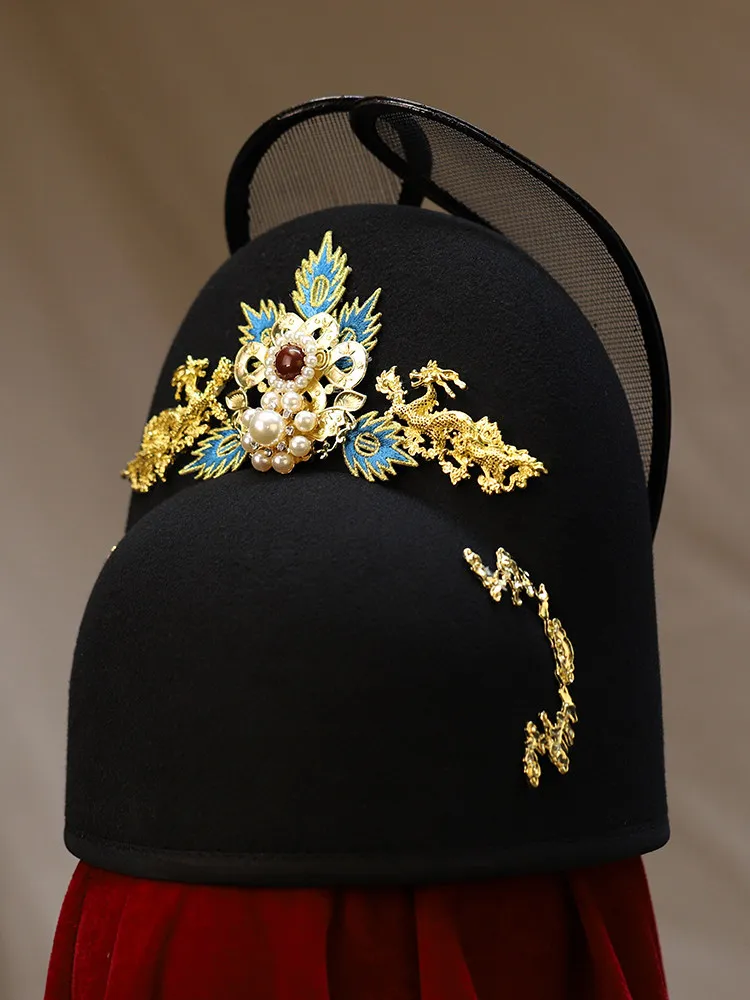 Ancient Chinese Ming Dynasty Official Hat Dragon Pearl Ornament Hanfu Male Headwear Cosplay Wedding Headdress Accessory