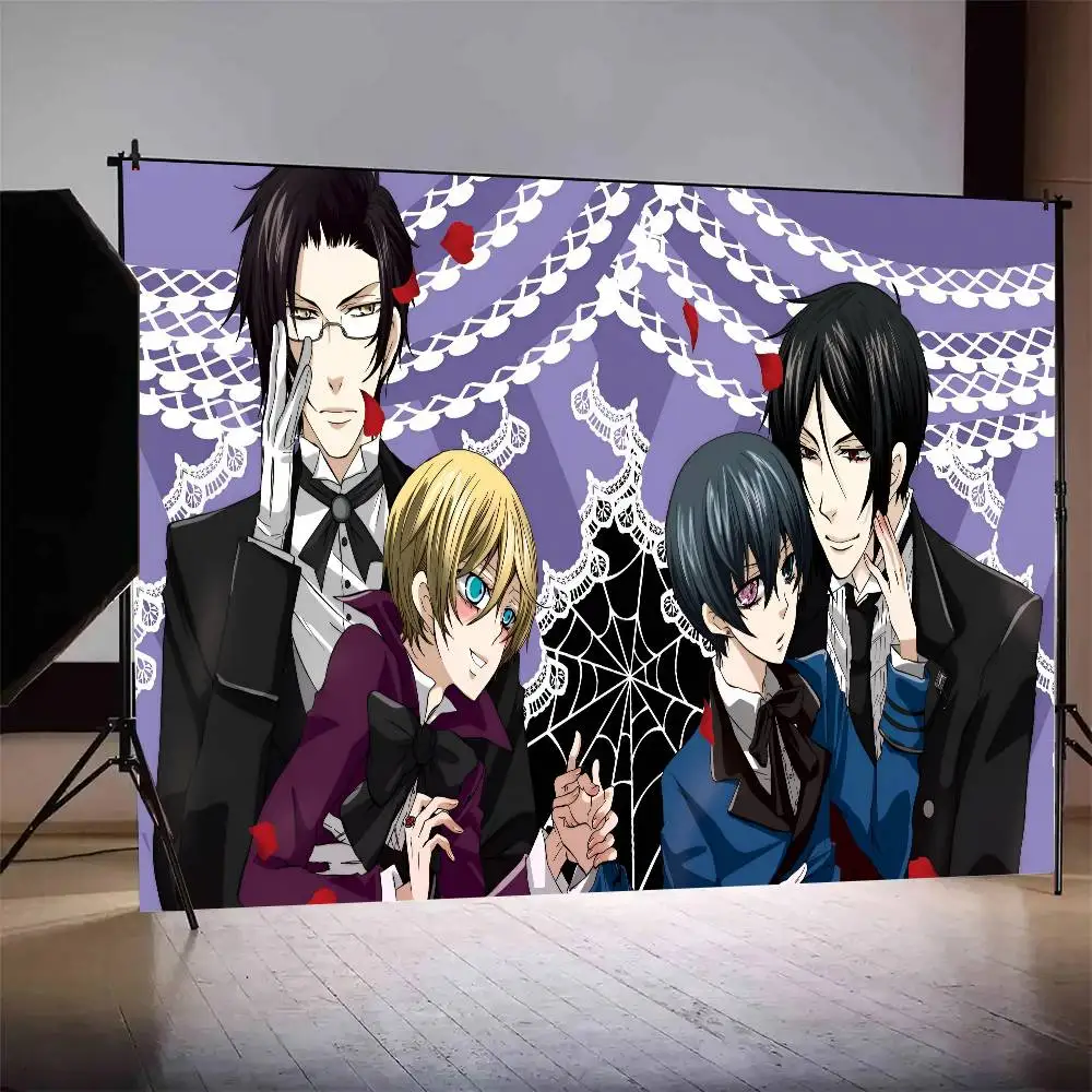 أنيمي الأسود بتلر الديكور خلفية غرفة الطرف الديكور خلفية القماش الأطفال عيد ميلاد راية التصوير الدعائم