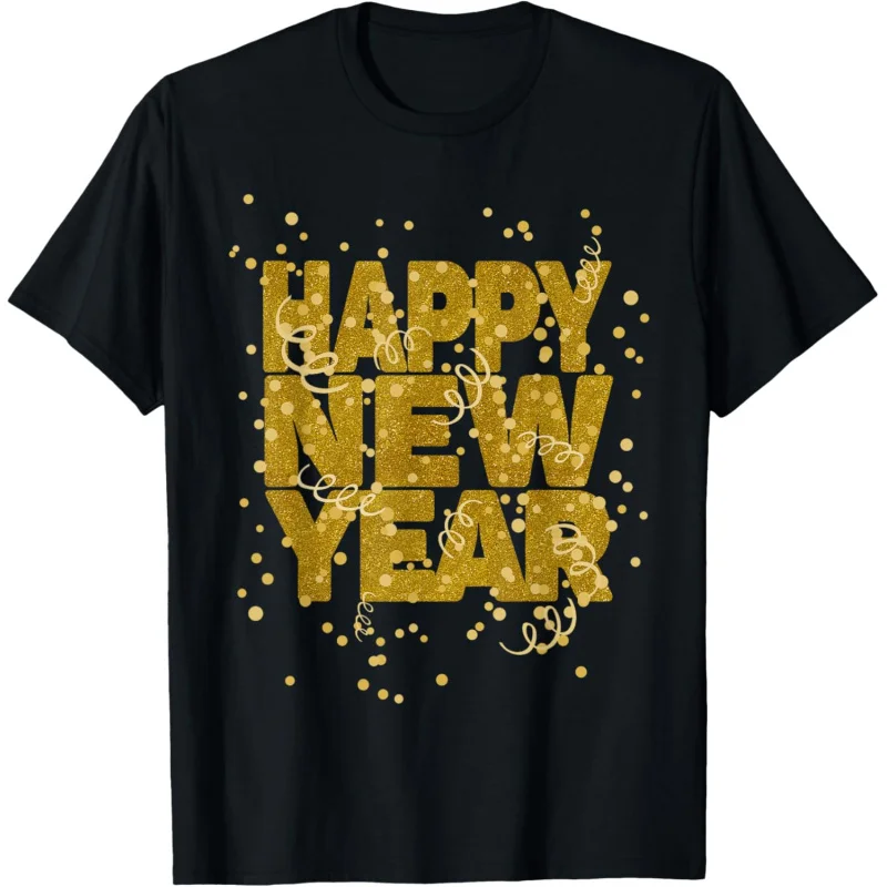 Happy New Year Gift Colorful Paper Waste FireworksNew Year's Eve Party SetShort sleeved T-shirt