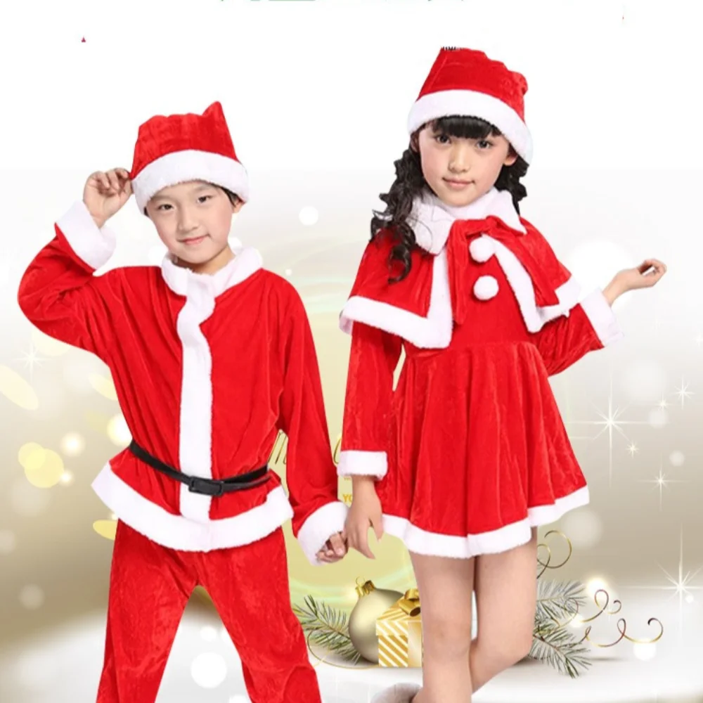 

New Year Children Christmas Clothes Santa Claus Classic Cosplay Costume Set Warm Red Outfits Xmas Suit Wear Boys Girls Toddler