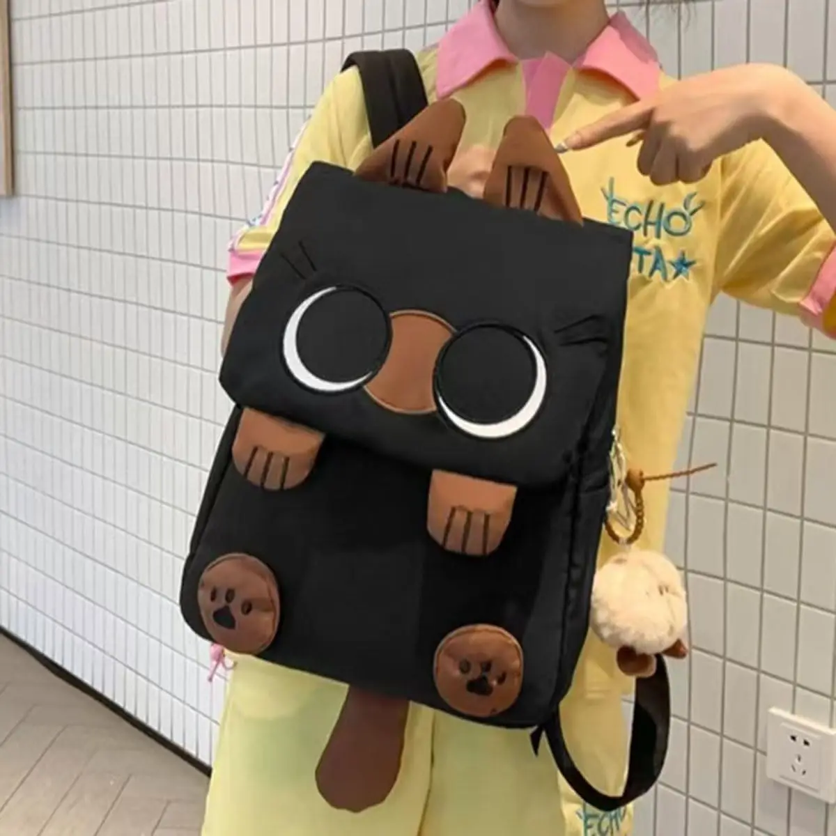 Women's Cute Black Cat Cartoon Backpack. |   Compact Casual Shoulder Bag for Daily Commute & Travel |   Ideal for Carrying Essentials