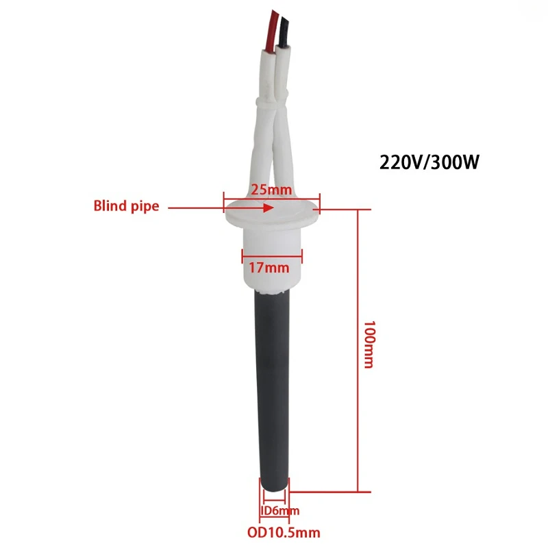 Керамический воспламенитель 220 В, 300 Вт для дровяной печи для барбекю, нагревательная трубка с горячим стержнем, размер Bline/сквозная трубка OD10,5 × ID6 × L100 мм, черный