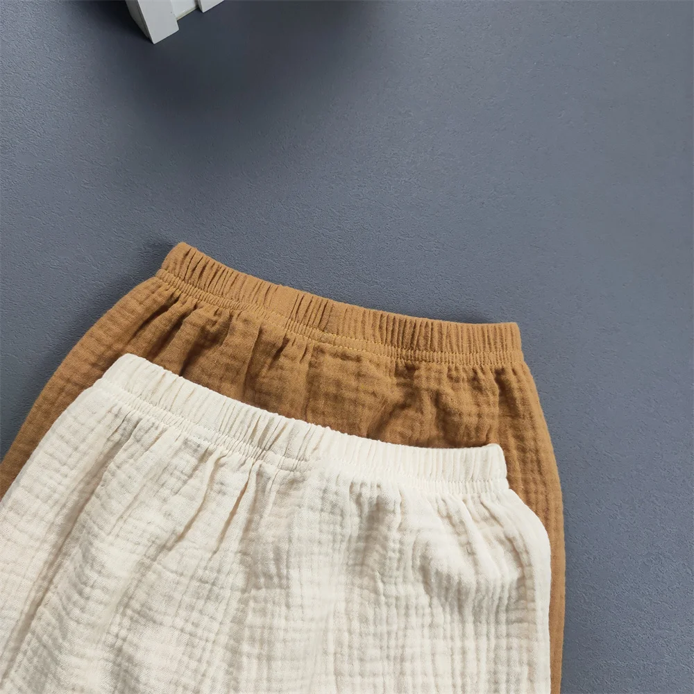 Kinder Kleidung Sommer Jungen Und Mädchen Baumwolle Gefaltete Lose Hosen Mädchen Casual Einfarbig Atmungsaktive Hose – Detail 13