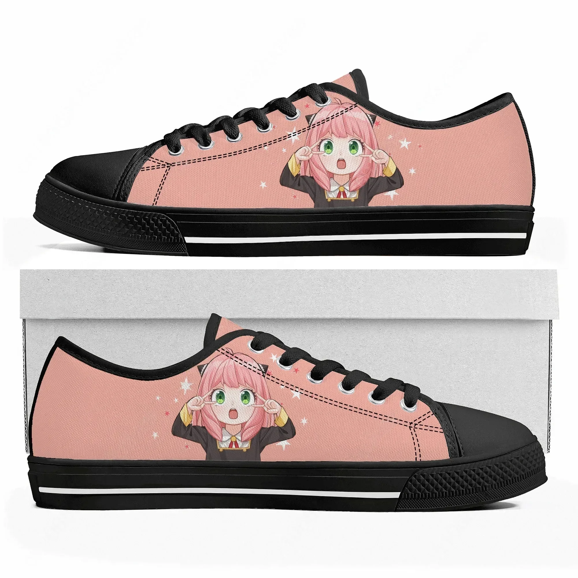 Zapatillas bajas Spy X Family Anya Forger para hombre y mujer, calzado de lona con dibujos animados de Anime, zapatos negros hechos a medida