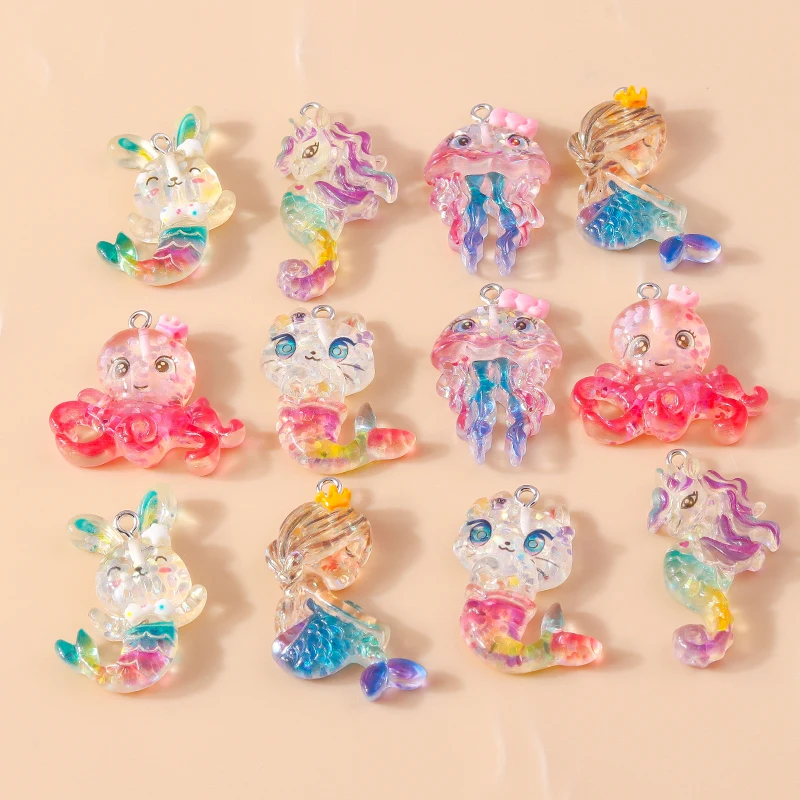 Leslie 10pcs Lovely Summer Beach Jellyfish Mermaid Charm for Handmade Earring Necklace Pendant Jewelry Making Accessories