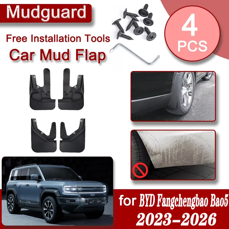 

4x Car Front Rear Mudguard For BYD Fangchengbao Bao5 Leopard 5 Denza B5 2023 2024 2025 2026 Car Accessories Anti-splash Mud Flap