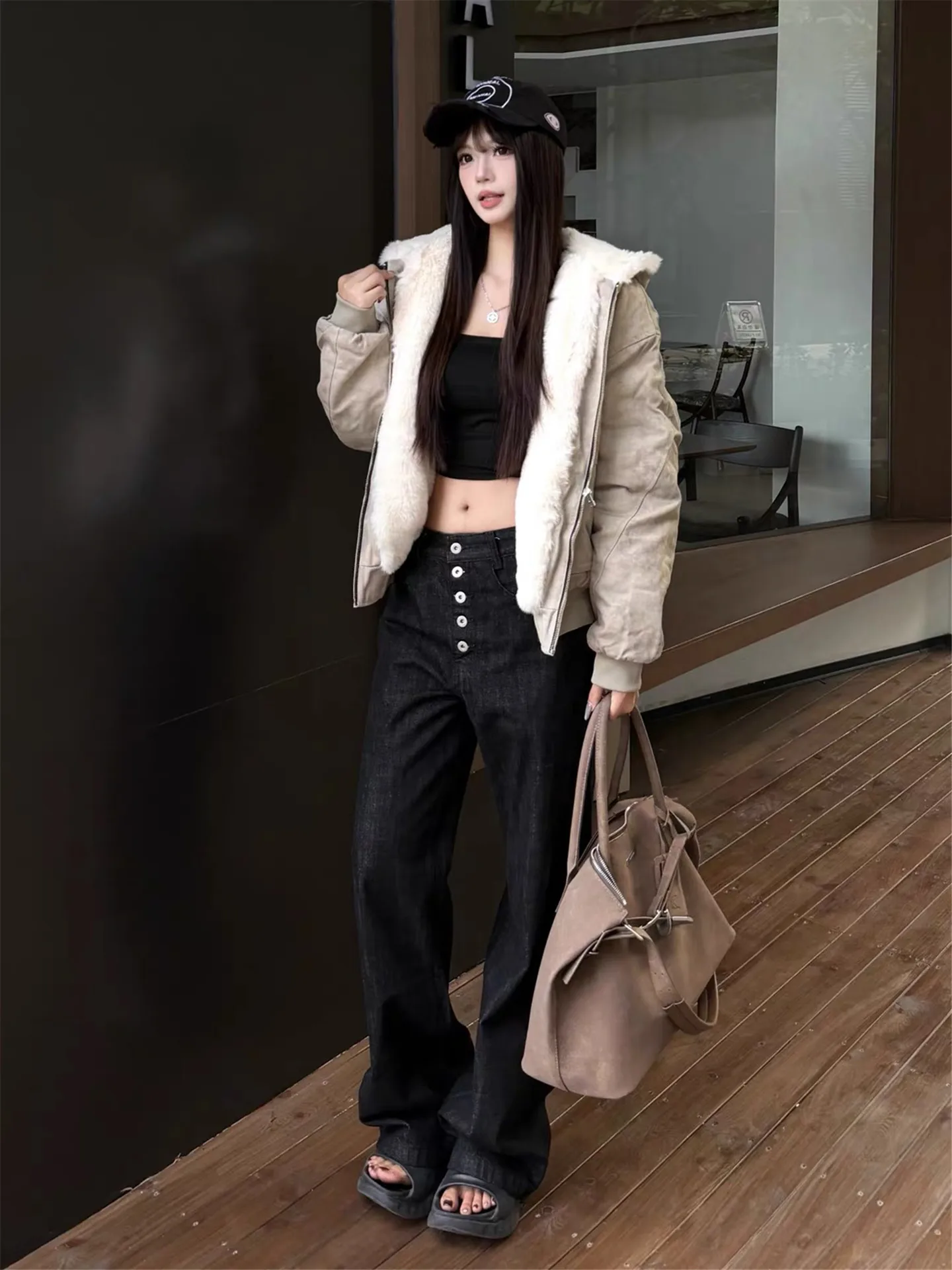 

High Waist Long Black mid Low Waist Wide Leg Jeans Women Spring Loose Drapey Spicy Straight Floor Length Pants