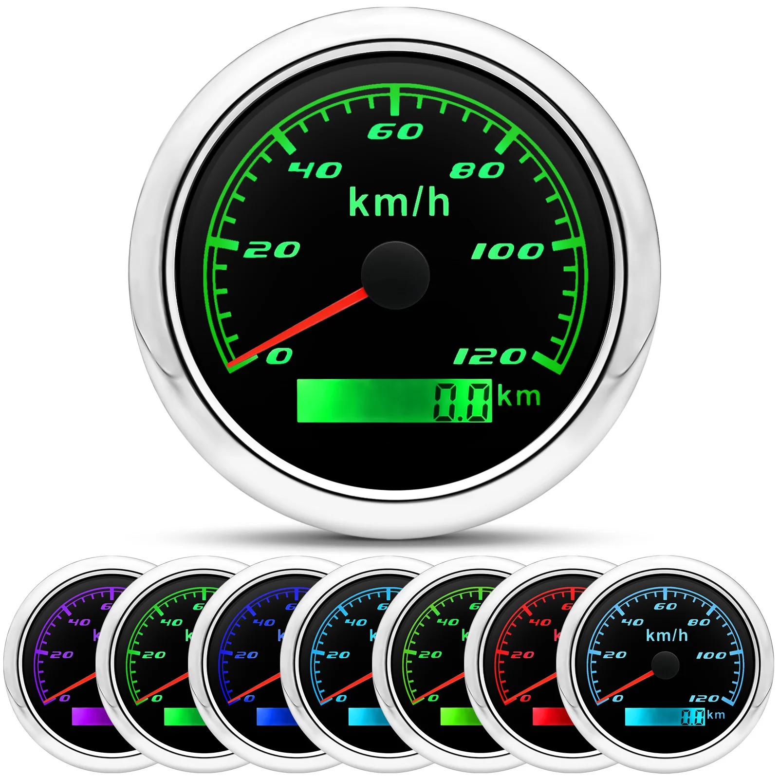 A Universal 85MM GPS Speedometer 60km/h 120km/h 200km/h Digital Speed Gauge 7Color Backlight Fit Boat Car Yacht Waterproof 9-32V