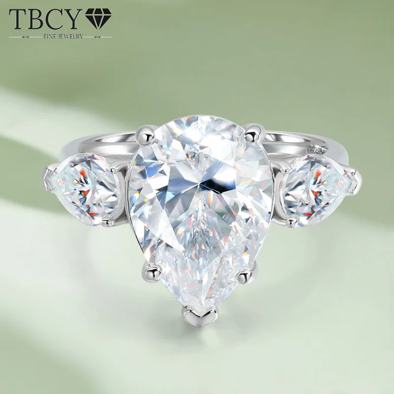 TBCYD 6 Carat + 1.6CT Water Drop Full Moissanite Wedding Rings For Women 925 Sterling Silver Engagement Party Gift Fine Jewelry