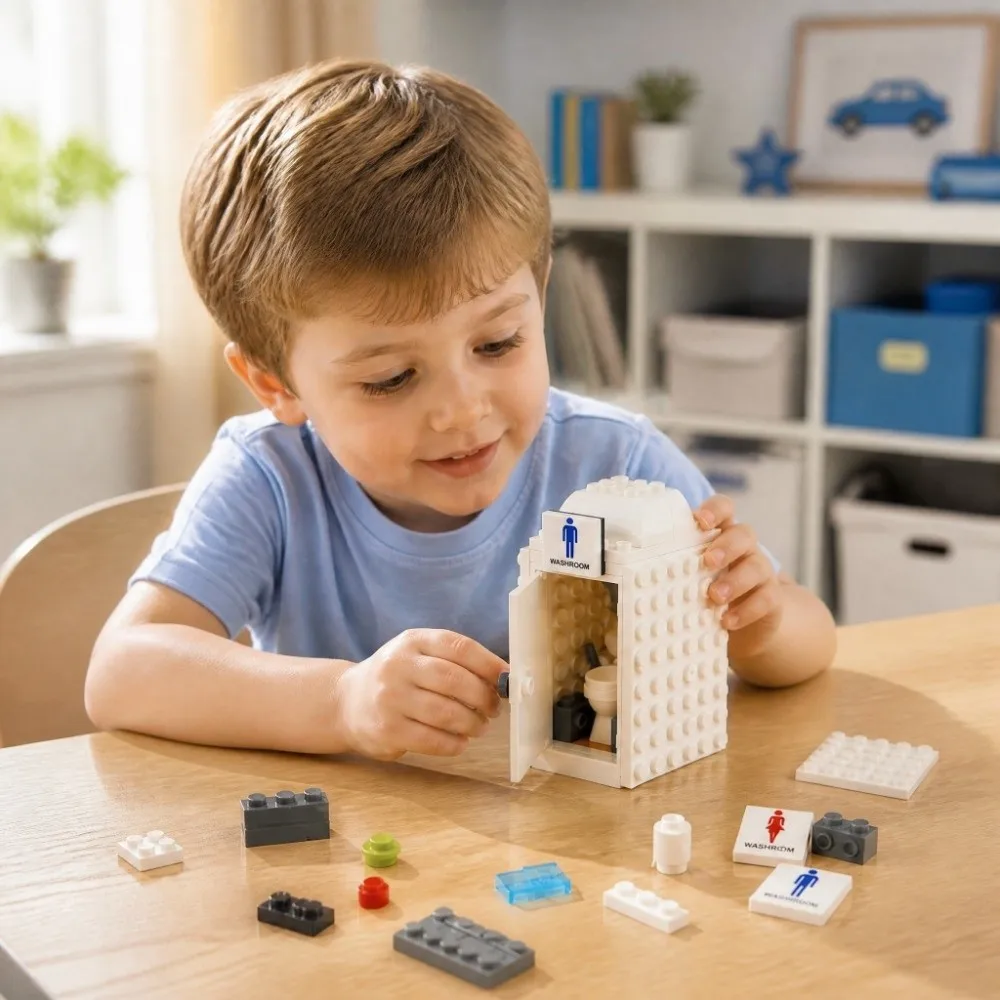 Simple White Building Block Set Bathroom Scene Small Particle Educational Play Toy Tight Fit Stable Structure DIY Building Block