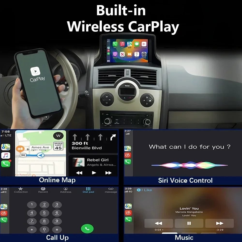 CHSTEK Car Radio Player Android 11 Carplay for Renault Megane 2 2002-2009 Audio Stereo Navigation Multimedia Bluetooth Wifi GPS