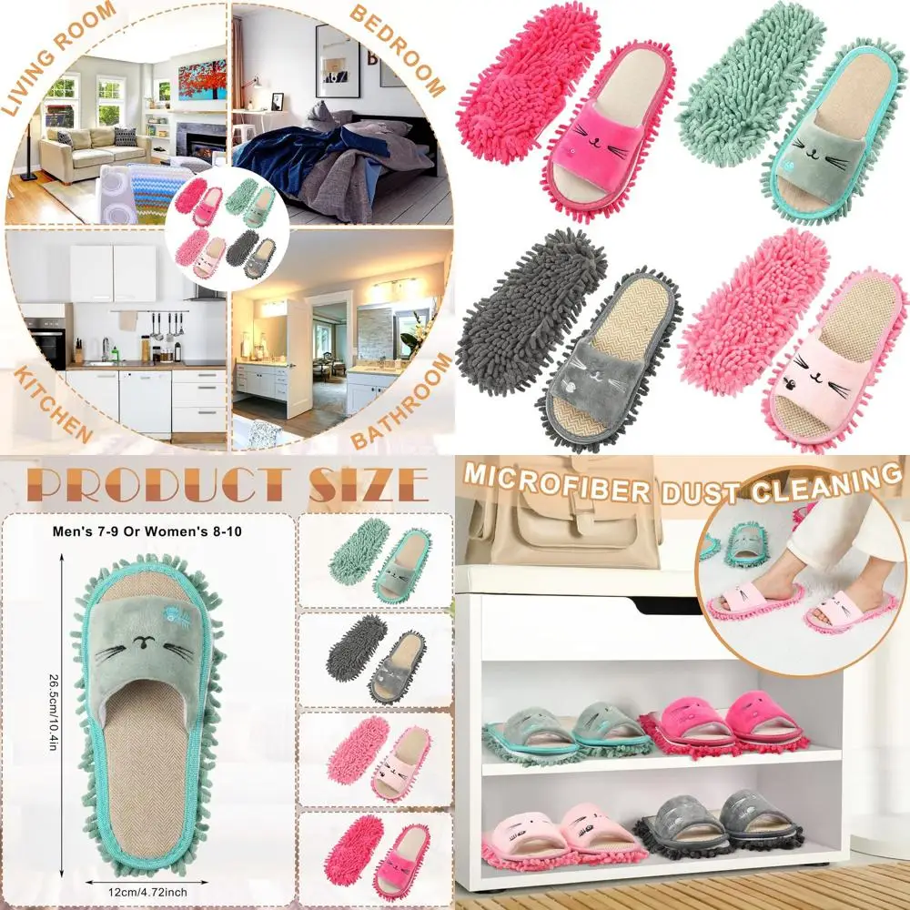 

Microfiber Floor Cleaning Slippers - Washable Mop Shoes for Women, Fun Home Cleaning