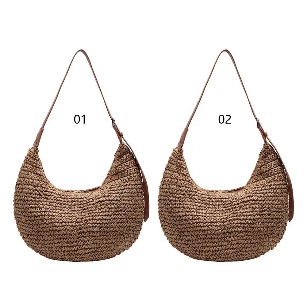 

Women Straw Shoulder Bag Adjustable Strap Beach Woven Hobo Bag Large Capacity Weaving Crossbody Bag Female Woven Bag