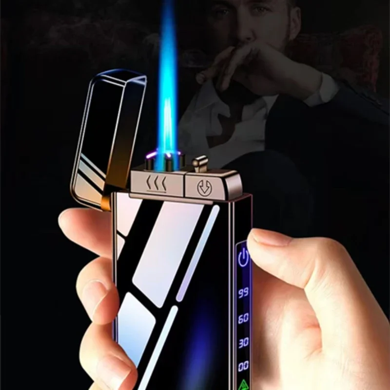 2023 New Windproof Metal USB Lighter Torch Lighter Jet Dual Plasma Arc Lighter Gas Electric Butane Chargeable Pipe Cigar Lighter