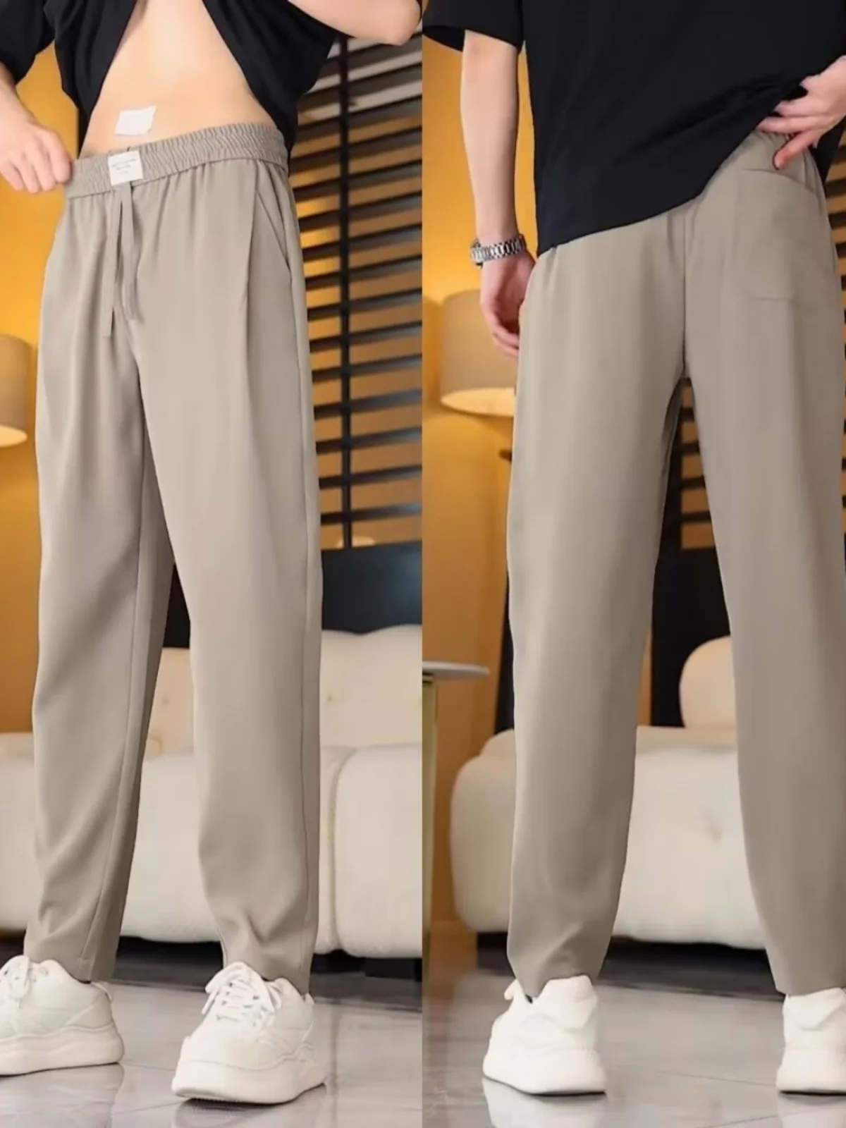 

Qui Dry Ice Silk Men's Summer Pants Khaki Straight Leg Casual Trousers Durable Straight Cut Loose Fit Comfortable orts