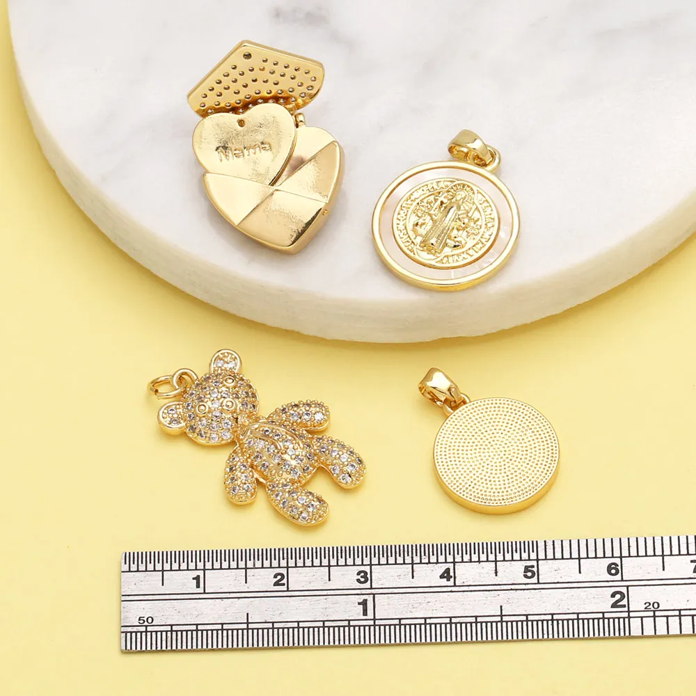 OCESRIO White Shell Cross Pendant for Necklaces Copper Gold Plated Cute Bear Heart Envelope Jewelry Making Supplies pdtb565