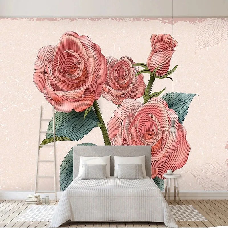 

Custom 3D Photo Wallpaper Hand-Painted Vintage Roses Classic TV Minimalist Backdrop House Decoration Wallpaper For Bedroom Walls