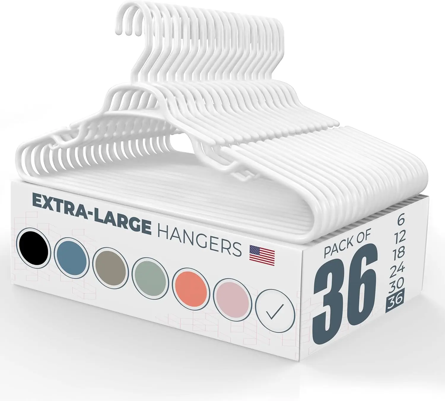 

Heavy Duty Clothes Hangers 36 Pack, Extra Wide 19 Inch Plastic Hangers with Notches for Plus Size Coats & Pants