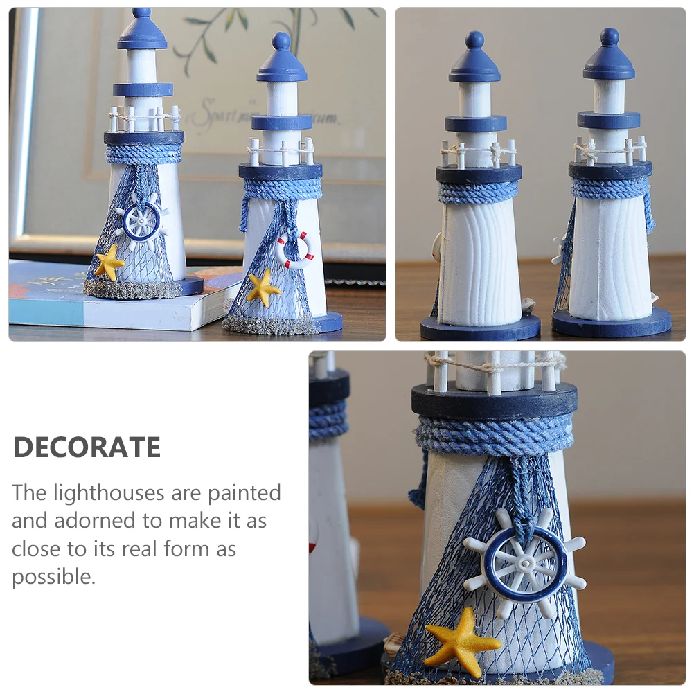 Marine Wooden Lighthouse Craft Desktop Decor Home Model Mini Nautical Toy Ornament Country