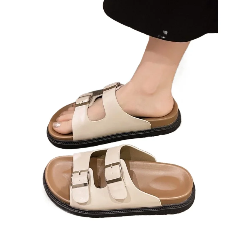 Ladies Shoes on Sale 2024 Outdoor Women's Slippers Summer Daily Slippers Women Belt Buckle Flat with Platform Women's Sandals