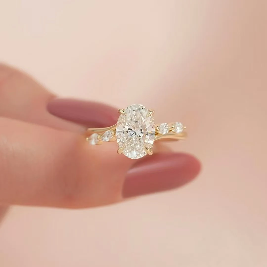 

Oval Cut Cubic Zirconia Solitaire Ring in 9K Solid Gold or S925 Silver, Custom Designer Engagement Wedding Gift for Women