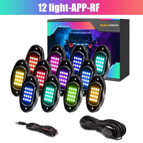 Светодиодные RGB-лампы 4/6/8/12 в 1 для подсветки днища автомобиля (Jeep/внедорожник/грузовик/лодка/внедорожный автомобиль) с цветным музыкальным управлением по Bluetooth через приложение