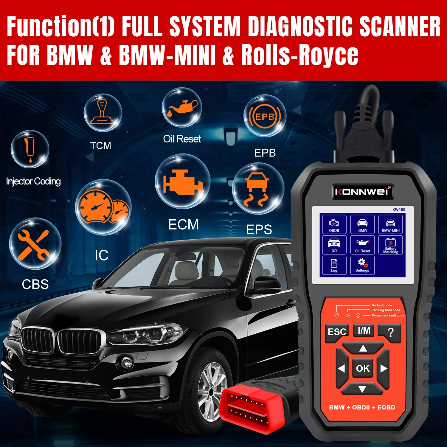 26 Durable KOWWEI KW480 Full Systems OBD2 Diagnostic Scanner OIL TPMS Reset O2 Adapter Auto Code Reader Tools view 2