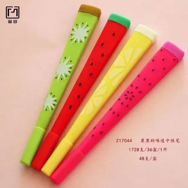 16pcs Cute cartoon soft silicone fruit neutral pen student creative small fresh needle pen modeling pen