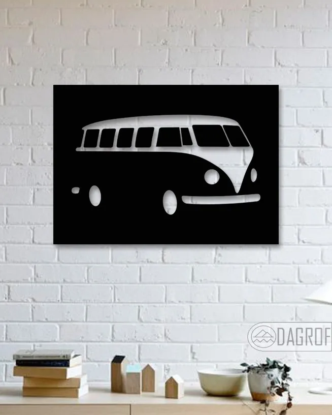 Volkswagen T2-Hippie Van Engineered Metal Table Decorative Wall Decor Black Wall Décor,Living Room, Bedroom, Kitchen, bathroom