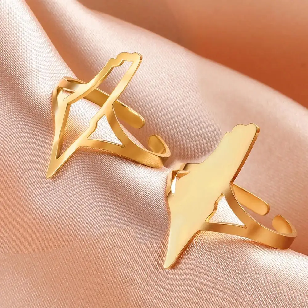 LIKGREAT إسرائيل البنصر الفولاذ المقاوم للصدأ الذهب اللون خواتم Geography اليهودية العصرية مجوهرات للنساء الرجال الهدايا بالجملة